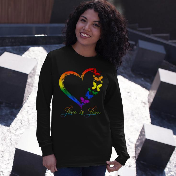 Butterfly Heart Rainbow Love Is Love Lgbt Gay Lesbian Pride Long Sleeve T-Shirt T-Shirt Gifts for Her