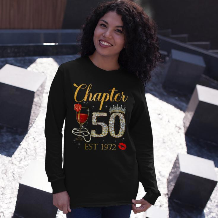 Chapter 50 Years Est 1972 50Th Birthday Red Rose Wine Crown Long Sleeve T-Shirt Gifts for Her