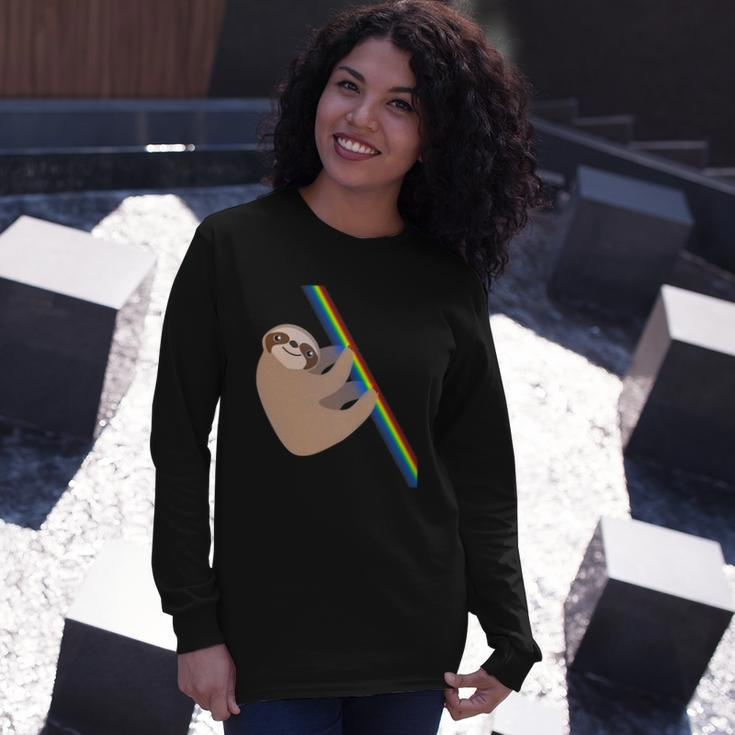 Cute Sloth New Sloth Climbing A Rainbow Long Sleeve T-Shirt T-Shirt Gifts for Her