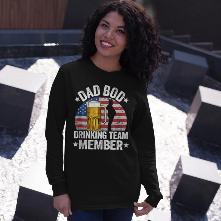 Dad Bod Drinking Team Member American Flag 4Th Of July Beer Long Sleeve T-Shirt Gifts for Her