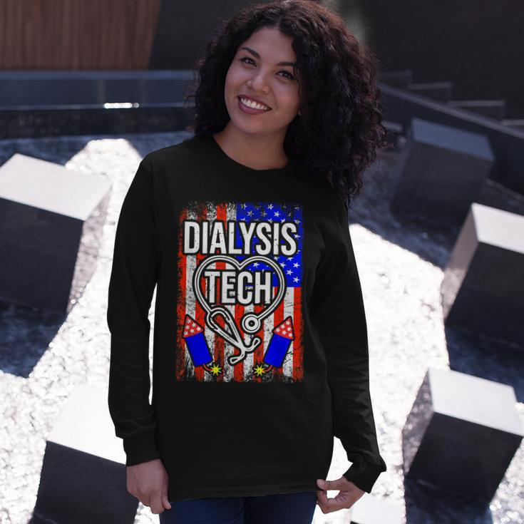 Dialysis Tech 4Th Of July American Flag Stethoscope Sparkler Long Sleeve T-Shirt Gifts for Her