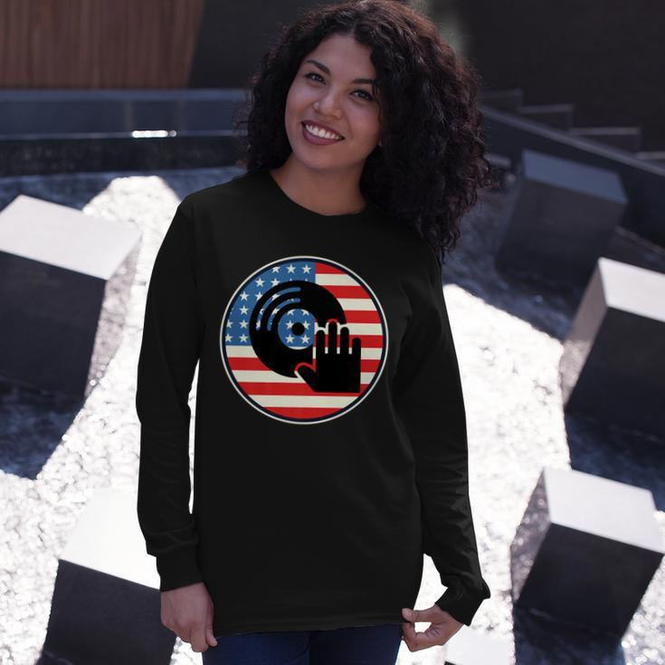 Dj Player Dad Disc Jockey Us Flag 4Th Of July Long Sleeve T-Shirt Gifts for Her