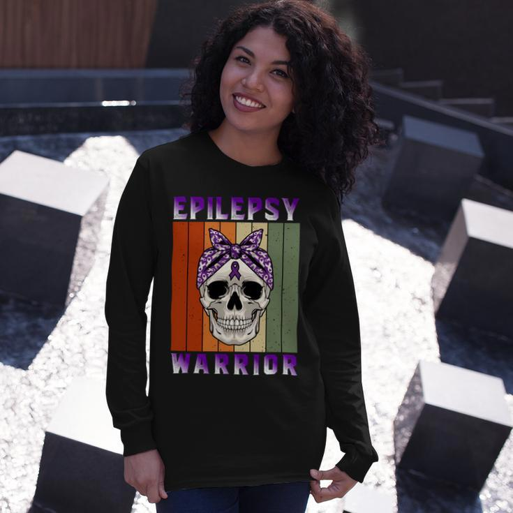 Epilepsy Warrior Skull Women Vintage Purple Ribbon Epilepsy Epilepsy Awareness Long Sleeve T-Shirt Gifts for Her