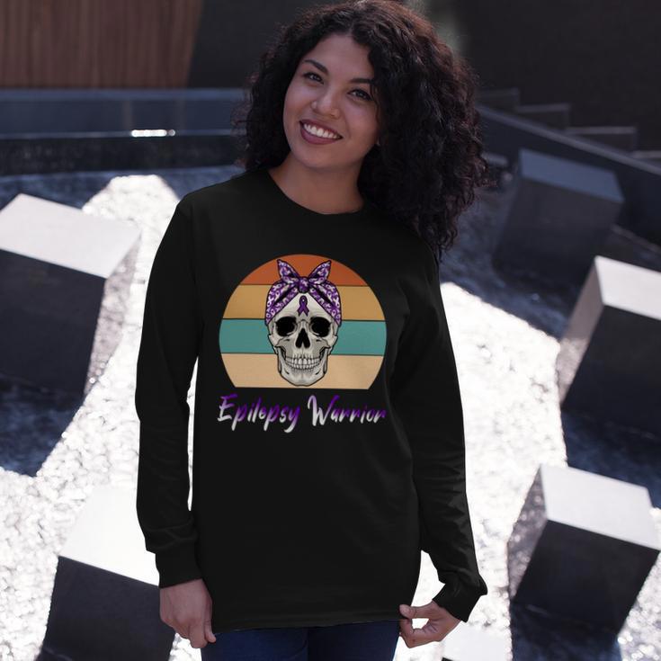 Epilepsy Warrior Skull Women Vintage Purple Ribbon Epilepsy Epilepsy Awareness V2 Unisex Long Sleeve Gifts for Her