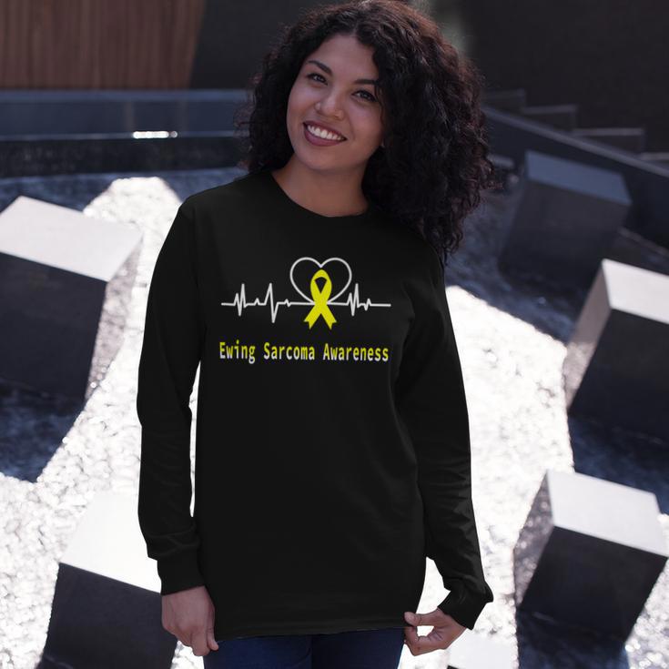 Ewings Sarcoma Awareness Heartbeat Yellow Ribbon Ewings Sarcoma Ewings Sarcoma Awareness Unisex Long Sleeve Gifts for Her