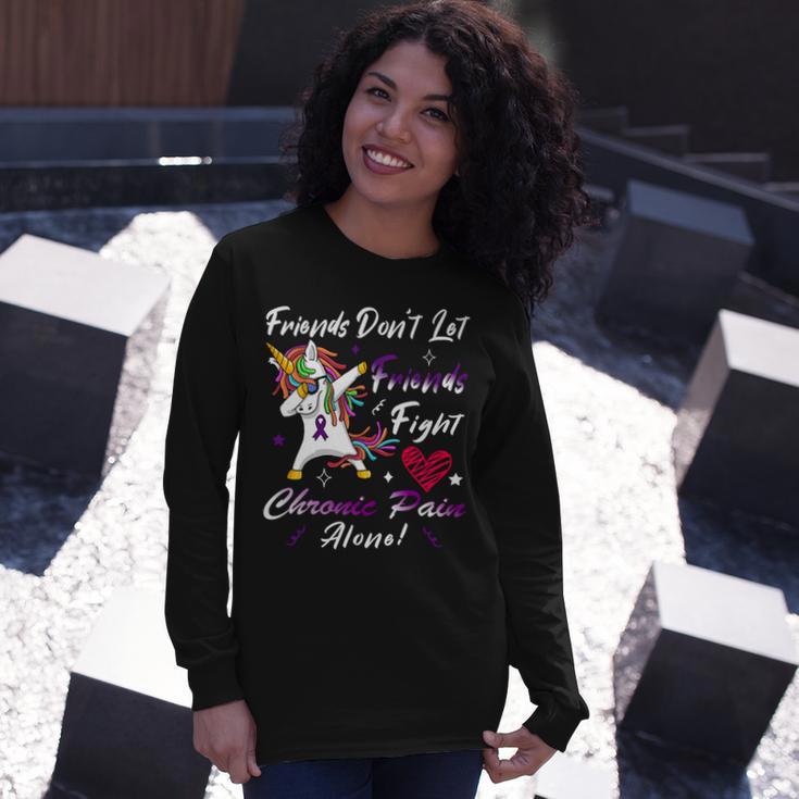 Friends Dont Let Friends Fight Chronic Pain Alone Unicorn Purple Ribbon Chronic Pain Support Chronic Pain Awareness Unisex Long Sleeve Gifts for Her