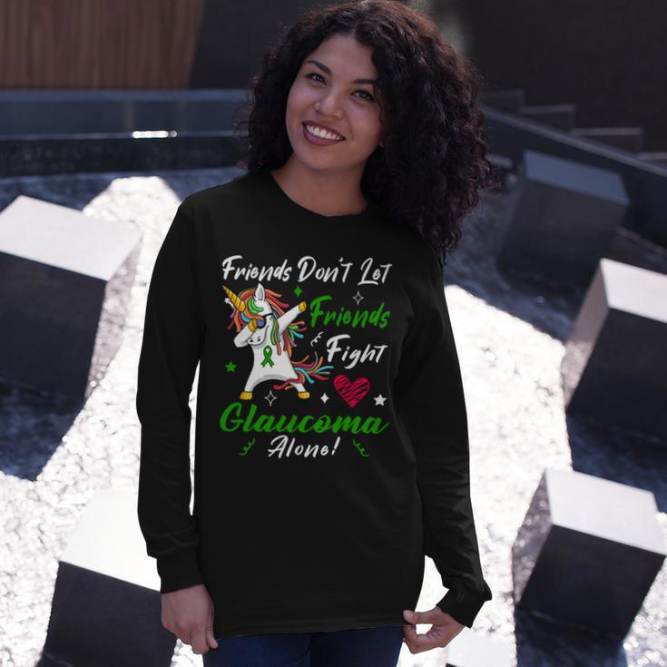 Friends Dont Let Friends Fight Glaucoma Alone Unicorn Green Ribbon Glaucoma Glaucoma Awareness Unisex Long Sleeve Gifts for Her