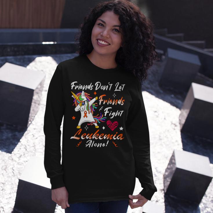 Friends Dont Let Friends Fight Leukemia Alone Unicorn Orange Ribbon Leukemia Leukemia Awareness Unisex Long Sleeve Gifts for Her