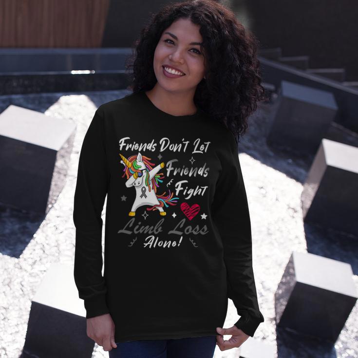 Friends Dont Let Friends Fight Limb Loss Alone Unicorn Grey Ribbon Limb Loss Limb Loss Awareness Unisex Long Sleeve Gifts for Her