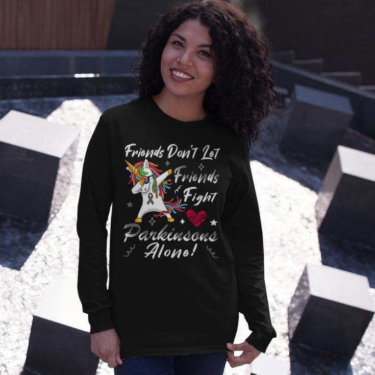 Friends Dont Let Friends Fight Parkinsons Alone Grey Ribbon Parkinsons Parkinsons Awareness Unisex Long Sleeve Gifts for Her