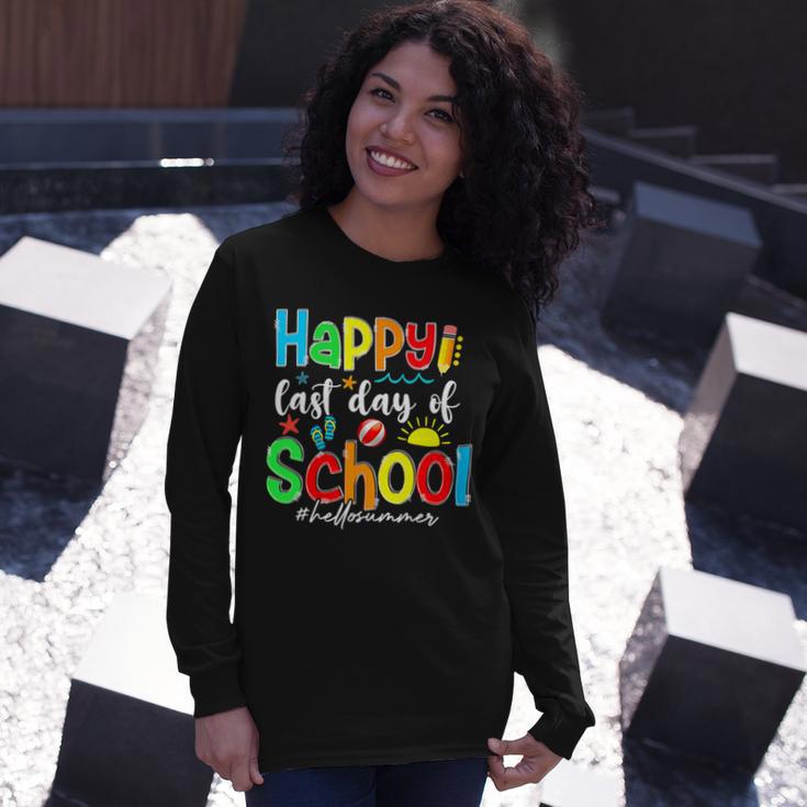 Funny Happy Last Day Of School Hello Summer Multicolored Unisex Long Sleeve Gifts for Her