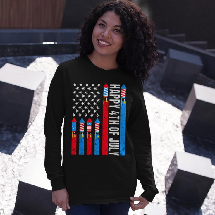 Happy 4Th Of July American Flag Fireworks Patriotic Outfits Long Sleeve T-Shirt Gifts for Her