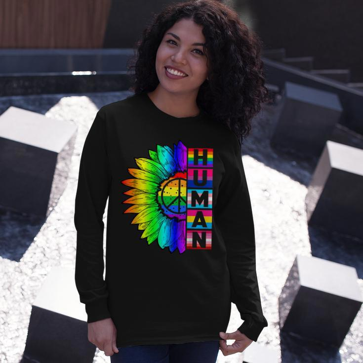 Human Sunflower Lgbt Flag Gay Pride Month Proud Lgbtq V3 Long Sleeve T-Shirt Gifts for Her