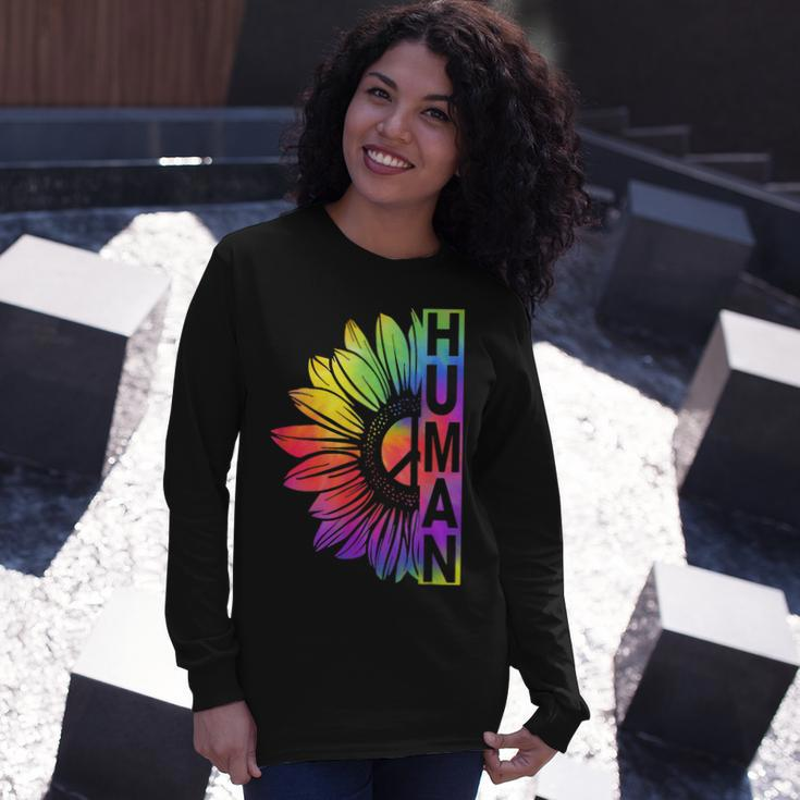 Human Sunflower Lgbt Tie Dye Flag Gay Pride Proud Lgbtq Long Sleeve T-Shirt Gifts for Her
