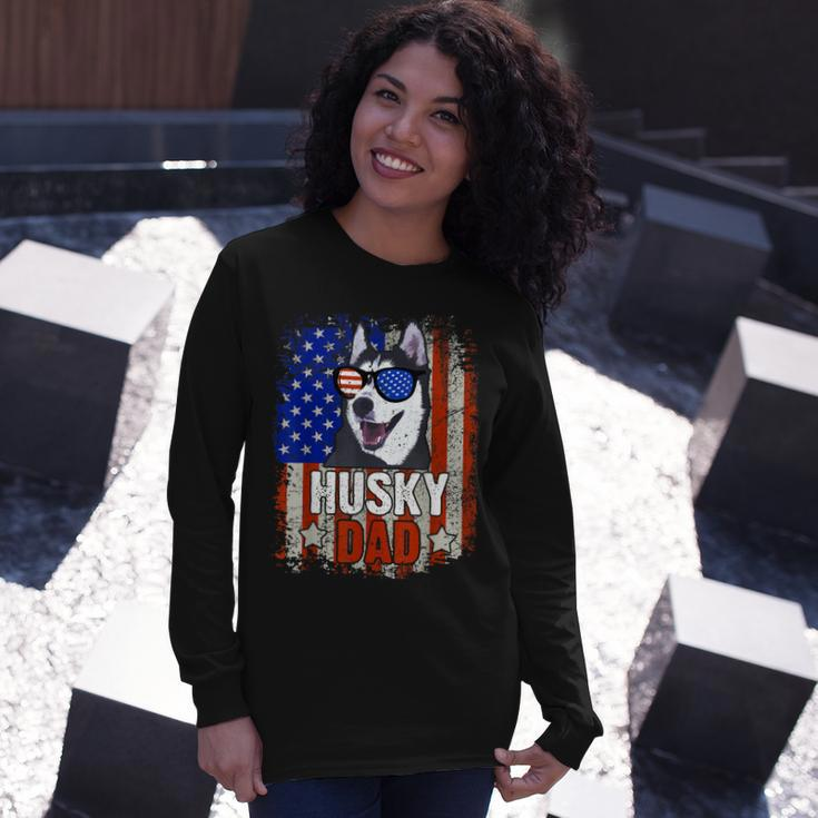 Husky Dad 4Th Of July American Flag Glasses Dog Men Boy Long Sleeve T-Shirt Gifts for Her
