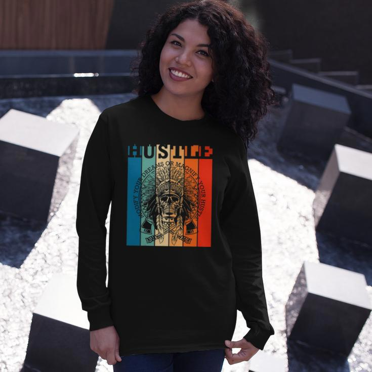 Hustle Retro Native American Indian Hip Hop Music Lover Long Sleeve T-Shirt T-Shirt Gifts for Her