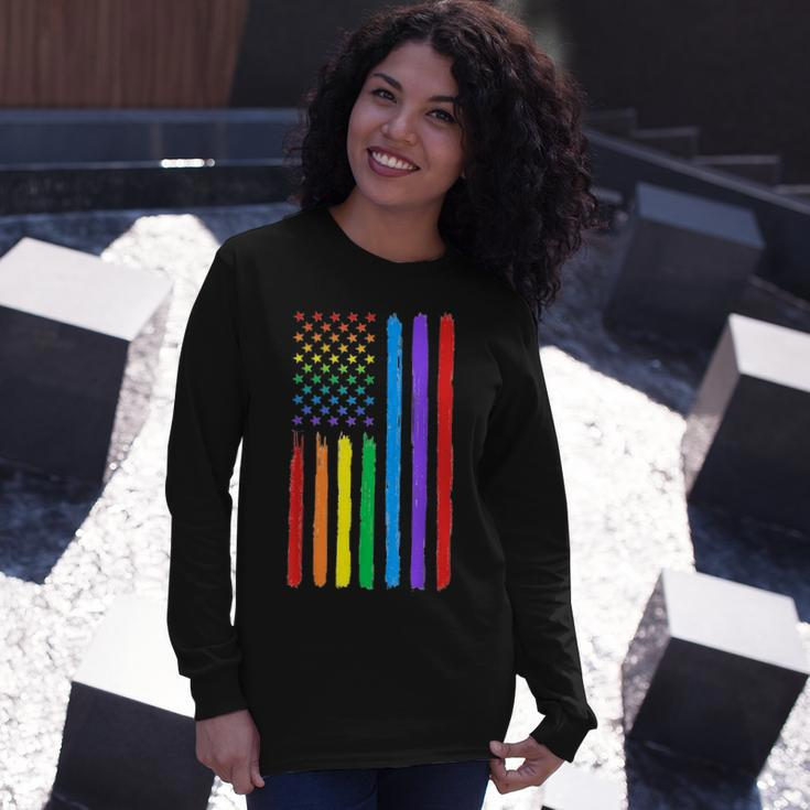 Lgbtq American Flag Pride Rainbow Gay Lesbian Bi Transgender Long Sleeve T-Shirt T-Shirt Gifts for Her
