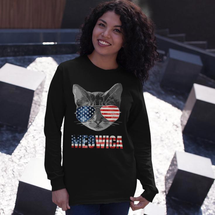 Meowica Funny Cat Patriotic Usa Shirt American Flag 544 Trending Shirt Unisex Long Sleeve Gifts for Her