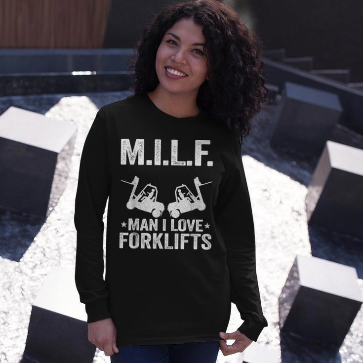 MILF Man I Love Forklifts Jokes Forklift Driver Long Sleeve T-Shirt Gifts for Her