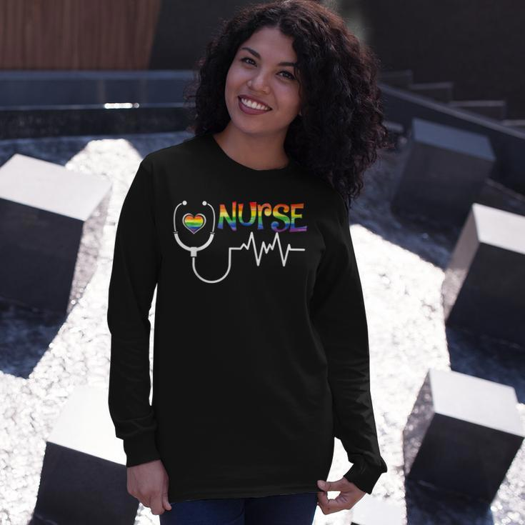 Nurse Rainbow Flag Lgbt Lgbtq Gay Lesbian Bi Pride Ally Long Sleeve T-Shirt T-Shirt Gifts for Her