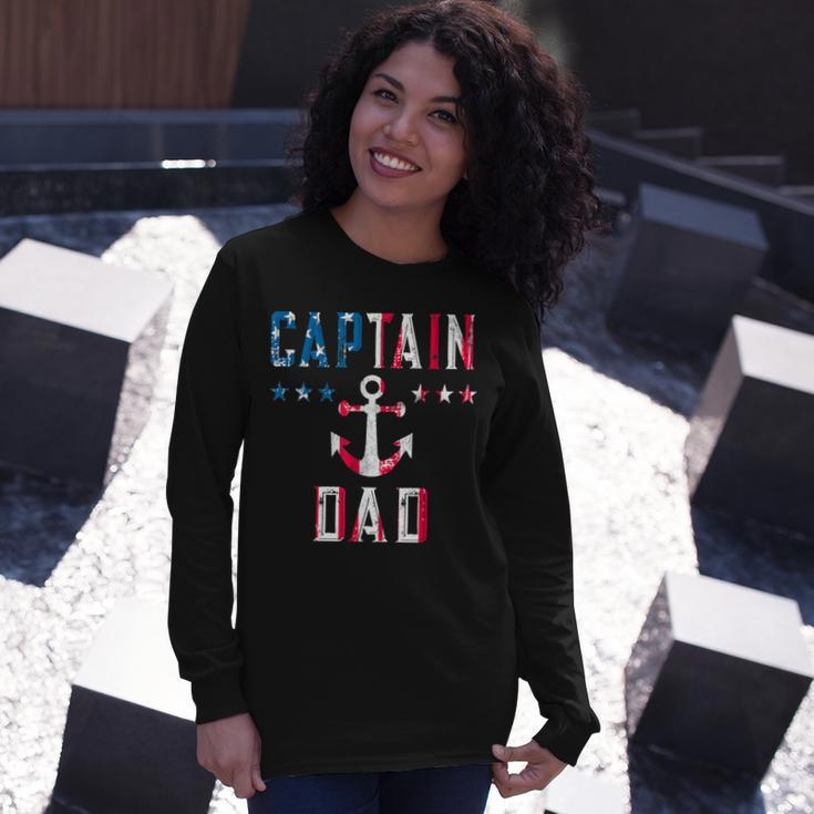 Patriotic Captain Dad American Flag Boat Owner 4Th Of July Long Sleeve T-Shirt Gifts for Her