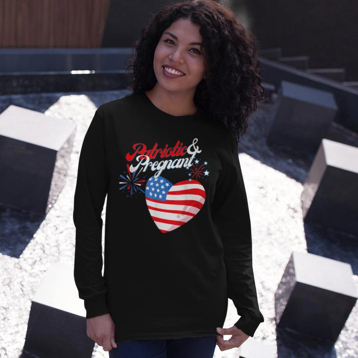 Patriotic And Pregnant 4Th Of July Pregnancy Announcement Long Sleeve T-Shirt Gifts for Her