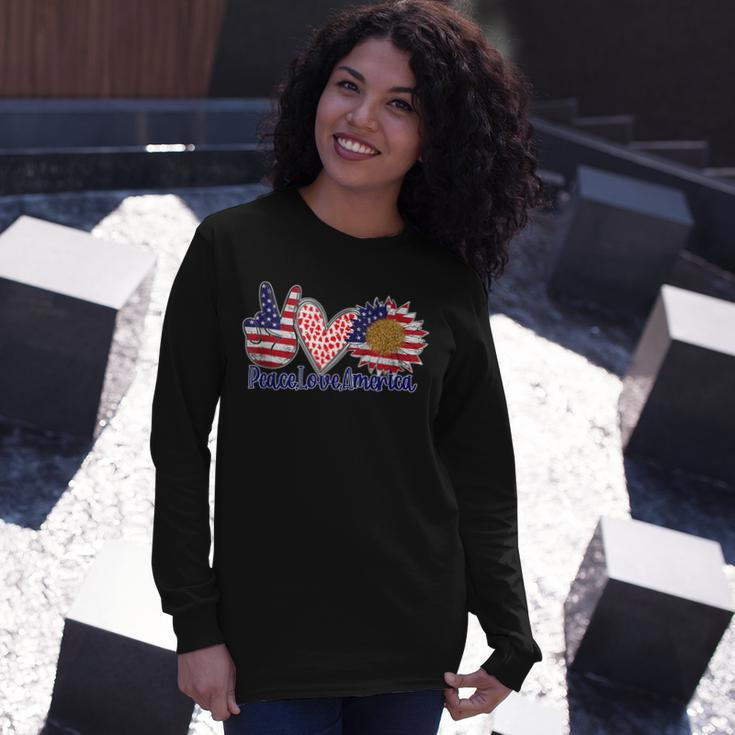 Peace Love America 4Th July Patriotic Sunflower Heart Sign V5 Long Sleeve T-Shirt Gifts for Her