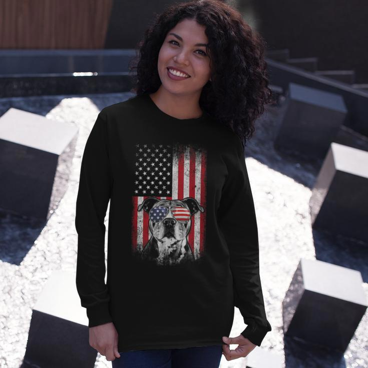 Pitbull American Flag 4Th Of July Pitbull Dad Mom Dog Lover V2 Long Sleeve T-Shirt Gifts for Her