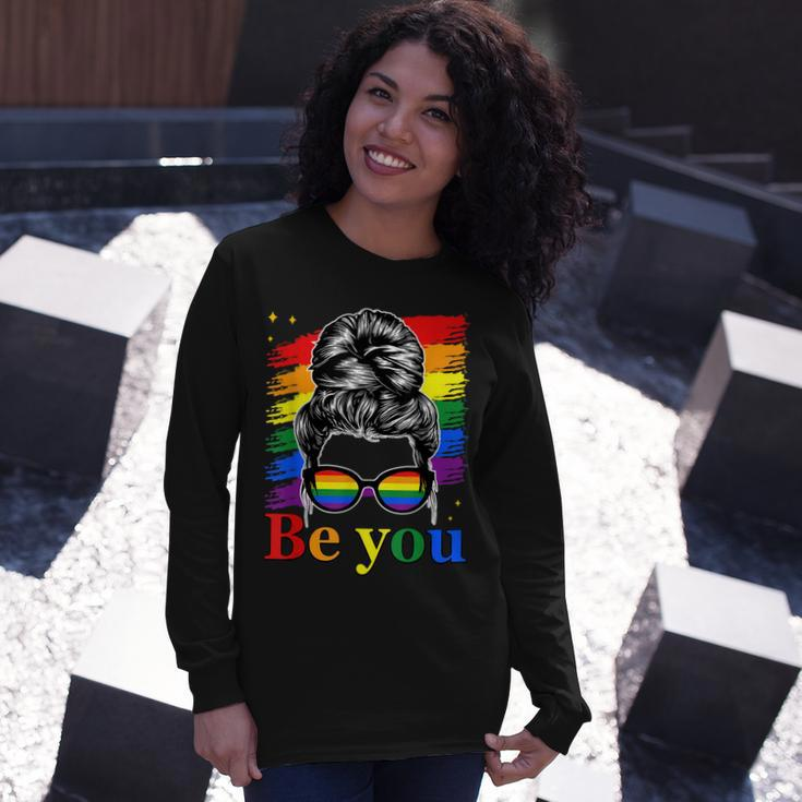 Be You Pride Lgbtq Gay Lgbt Ally Rainbow Flag Woman Face Long Sleeve T-Shirt T-Shirt Gifts for Her