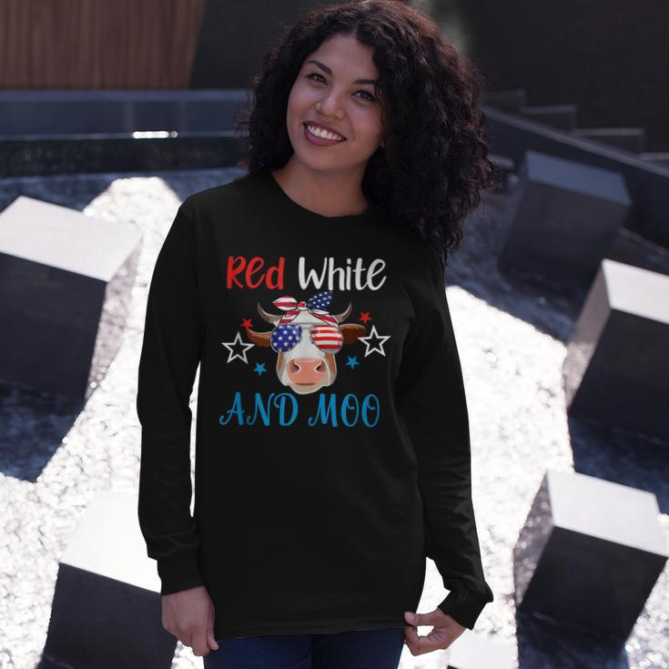 Red White And Moo Patriotic Cow Usa Flag 4Th Of July Farmer Long Sleeve T-Shirt Gifts for Her