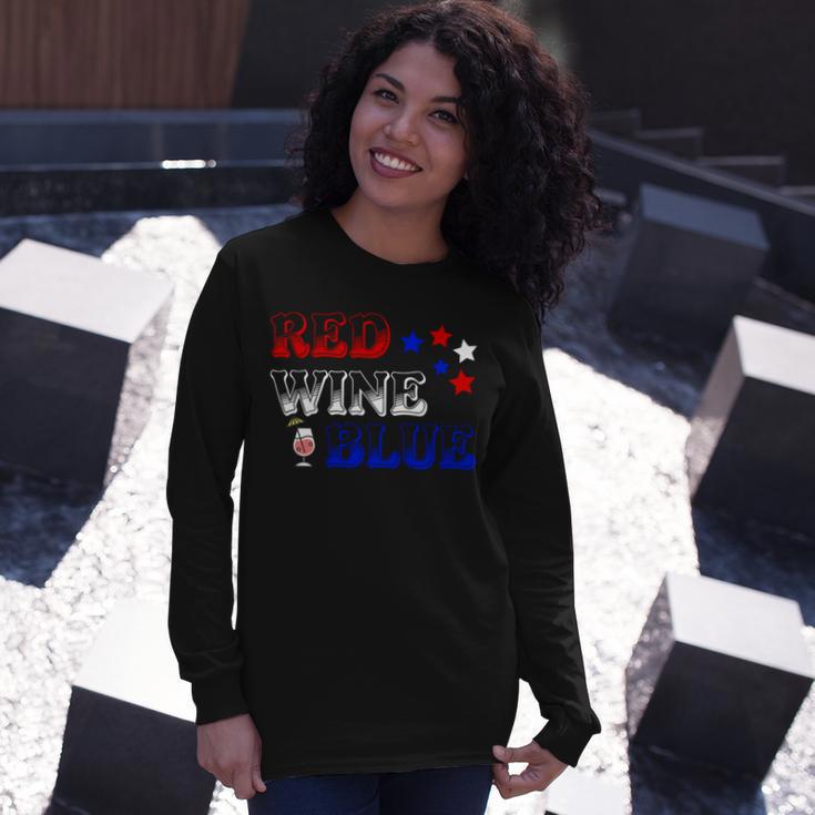 Red Wine Blue 4Th Of July Wine Red White Blue Wine Glasses V3 Unisex Long Sleeve Gifts for Her