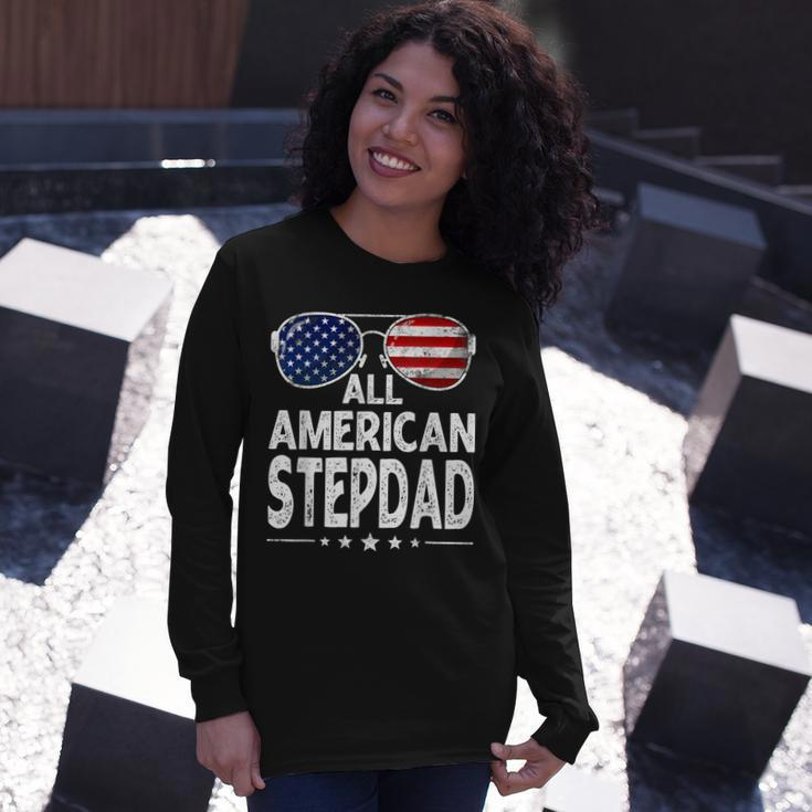 Retro Fathers Day All American Stepdad 4Th Of July Long Sleeve T-Shirt Gifts for Her