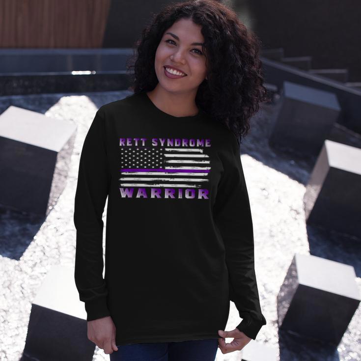 Rett Syndrome Warrior Usa Flag United States Flag Purple Ribbon Rett Syndrome Rett Syndrome Awareness Unisex Long Sleeve Gifts for Her