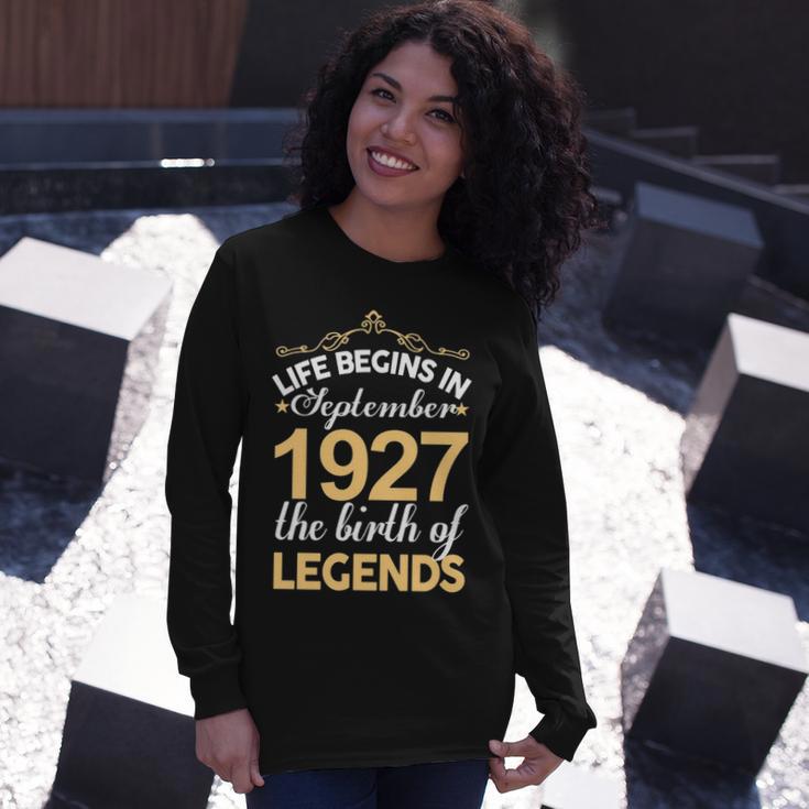 September 1927 Birthday Life Begins In September 1927 V2 Long Sleeve T-Shirt Gifts for Her