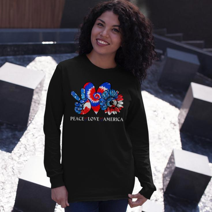 Tie Dye 4Th Of July Peace Love America Sunflower Patriotic Long Sleeve T-Shirt Gifts for Her