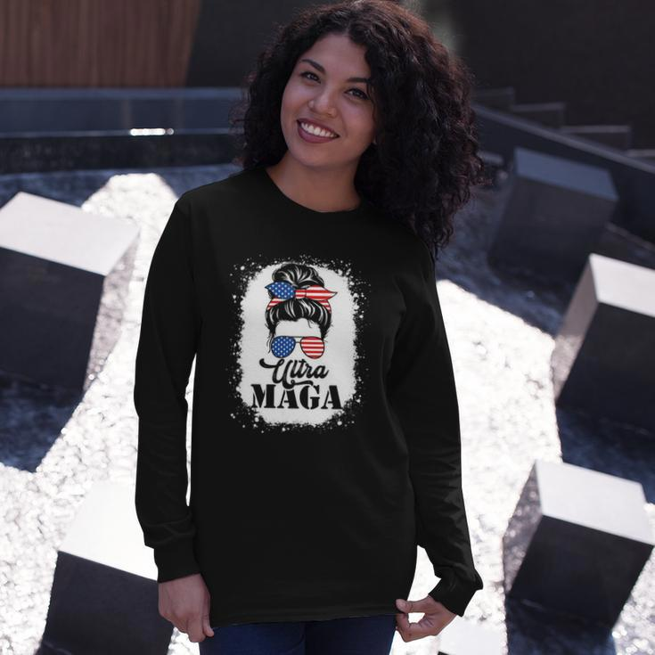 Ultra Maga Messy Bun Great Ultra Maga King Bleached Long Sleeve T-Shirt Gifts for Her