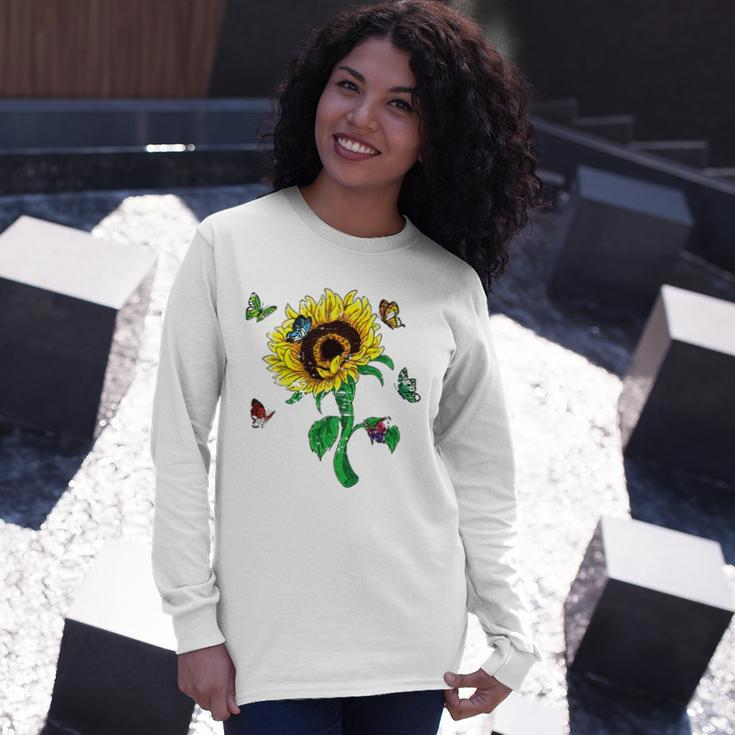 Aesthetics Sunflowers Nature Butterflies Yellow Sunflower Long Sleeve T-Shirt T-Shirt Gifts for Her