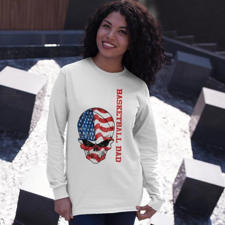 Basketball Dad American Flag Skull Patriotic 4Th Of July Long Sleeve T-Shirt Gifts for Her