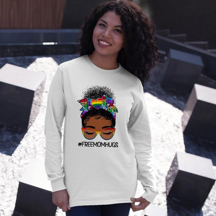 Black Free Mom Hugs Messy Bun Lgbtq Lgbt Pride Month Long Sleeve T-Shirt T-Shirt Gifts for Her