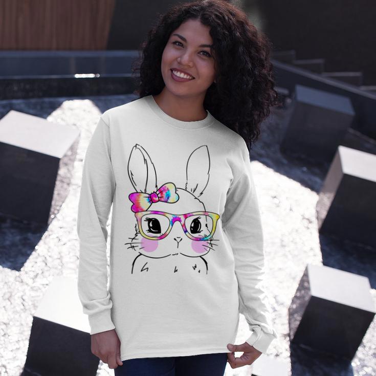 Cute Bunny Rabbit Face Tie Dye Glasses Girl Happy Easter Day Unisex Long Sleeve Gifts for Her