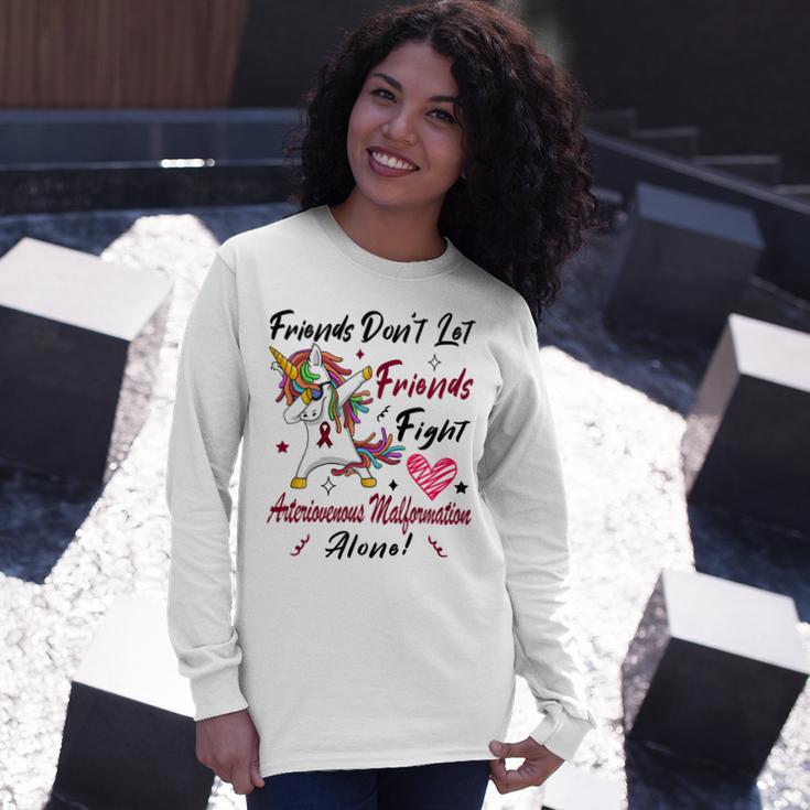 Friends Dont Let Friends Fight Arteriovenous Malformation Alone Unicorn Burgundy Ribbon Arteriovenous Malformation Support Arteriovenous Malformation Awareness Unisex Long Sleeve Gifts for Her