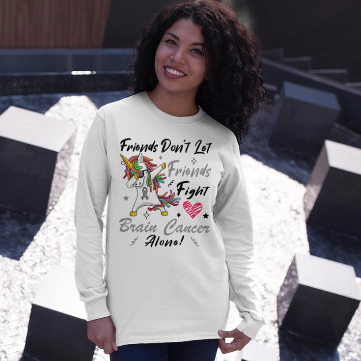 Friends Dont Let Friends Fight Brain Cancer Alone Unicorn Grey Ribbon Brain Cancer Brain Cancer Awareness Unisex Long Sleeve Gifts for Her