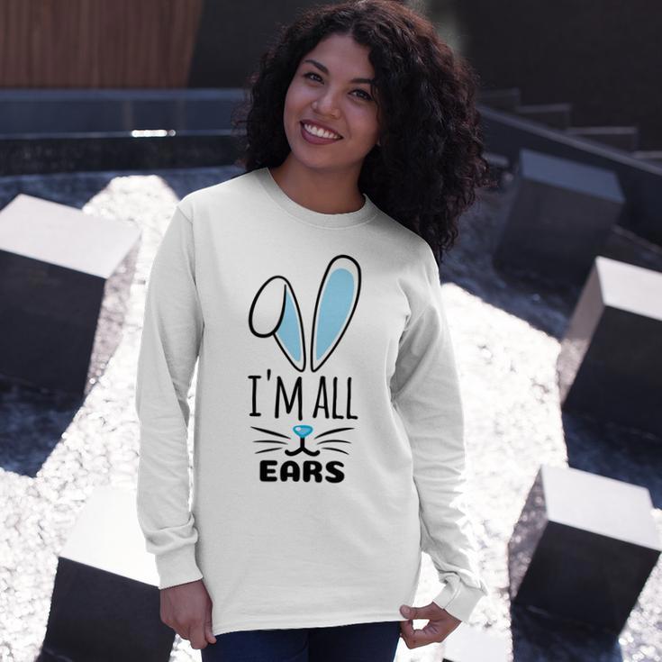 Funny Cute Pastel Blue Bunny Im All Ears Rabbit Happy Easter Day Gift For Girls Women Mom Mommy Family Birthday Holiday Christmas Unisex Long Sleeve Gifts for Her