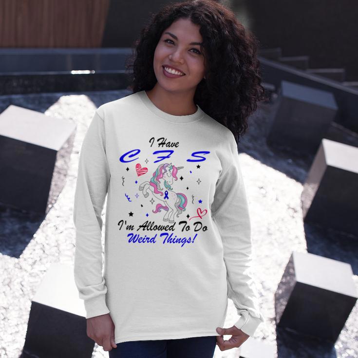 I Have Chronic Fatigue Syndrome Cfs Im Allowed To Do Weird Things Unicorn Blue Ribbon Chronic Fatigue Syndrome Support Cfs Awareness Unisex Long Sleeve Gifts for Her