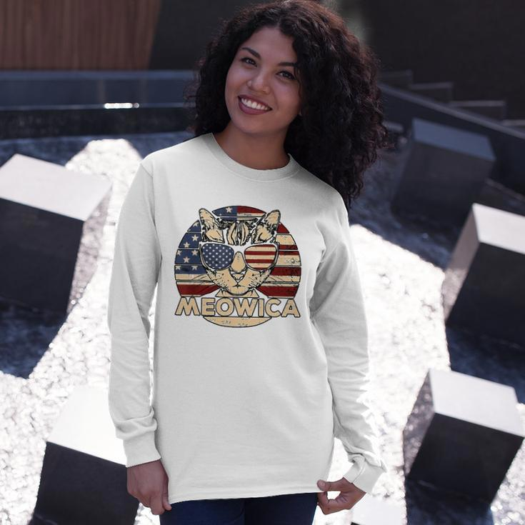 Meowica American Cat 4Th Of July Flag Sunglasses Plus Size Long Sleeve T-Shirt T-Shirt Gifts for Her