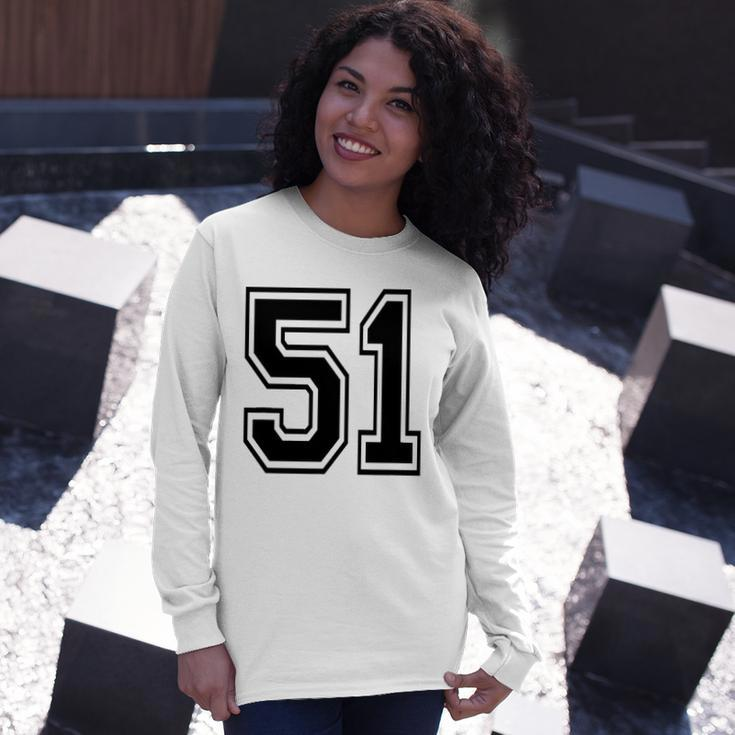 Number 51 College Sports Team Style In Black 2 Sided Long Sleeve T-Shirt Gifts for Her