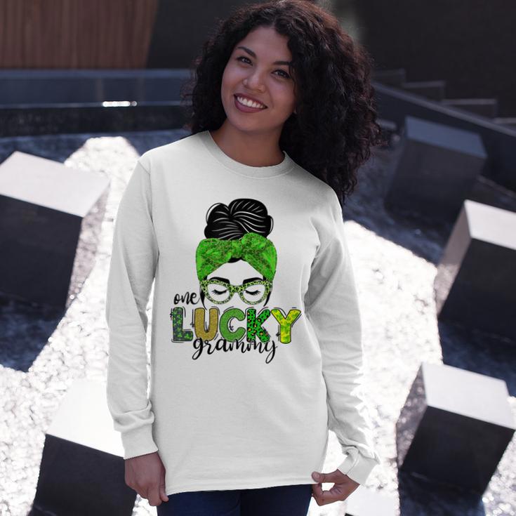 One Lucky Grammy Life Messy Bun St Patricks Day Irish Unisex Long Sleeve Gifts for Her