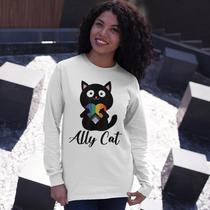 Rainbow Ally Cat Lgbt Gay Pride Flag Heart Long Sleeve T-Shirt T-Shirt Gifts for Her