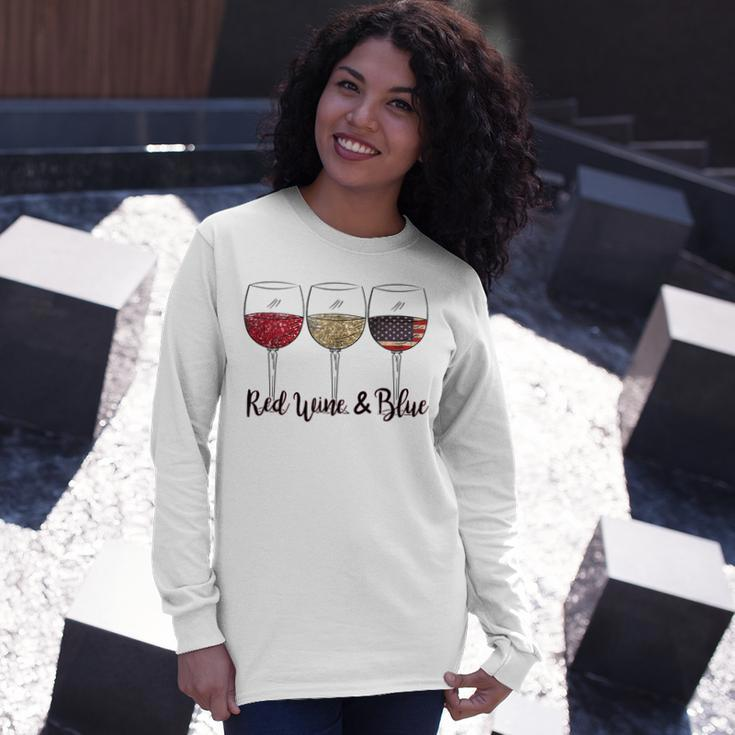 Red Wine & Blue 4Th Of July Wine Red White Blue Wine Glasses V2 Long Sleeve T-Shirt T-Shirt Gifts for Her