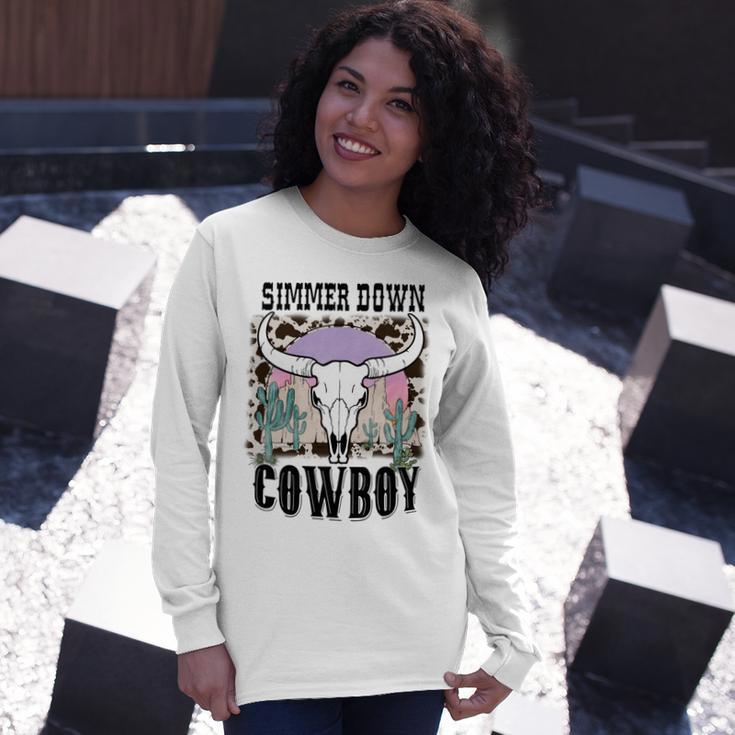 Simmer Down Cowboy Western Style Gift Unisex Long Sleeve Gifts for Her